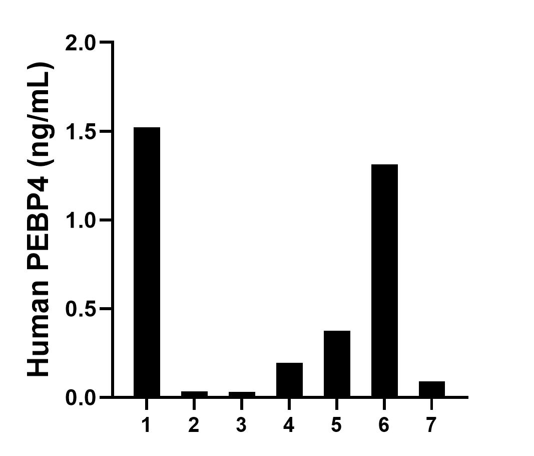 Urine of seven individual healthy human donors was measured. The PEBP4 concentration of detected samples was determined to be 0.51 ng/mL with a range of 0.09-1.52 ng/mL.